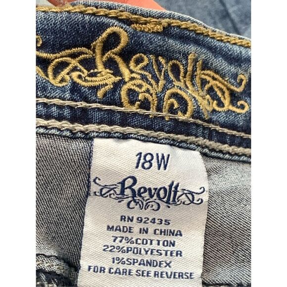 Revolt Women's Mid Rise Faded Contrast Stitch Skinny Denim Jeans Blue Size 18W - Picture 2 of 4